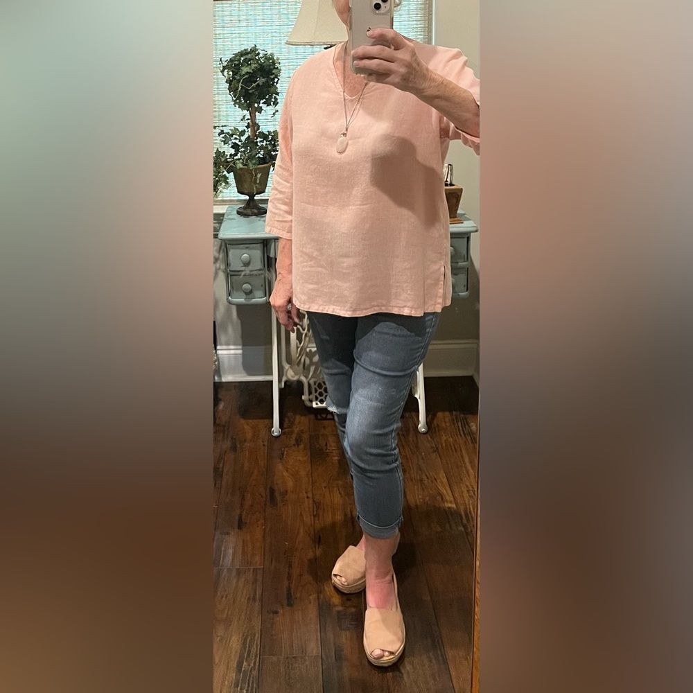 Women’s Match Point Pink washable Linen tunic top size small
